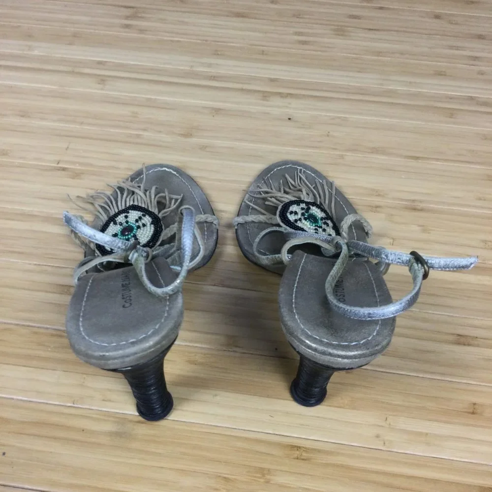 Costume National Beaded Fringe Tribal Heeled Sandals 41